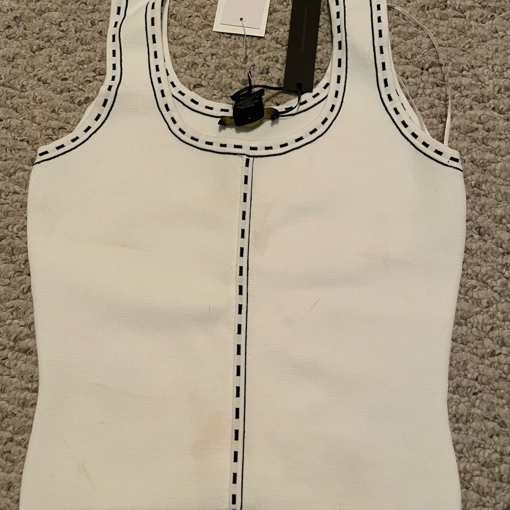 House of Harlow 1960 Fitted White Tank Top with Black Detailing